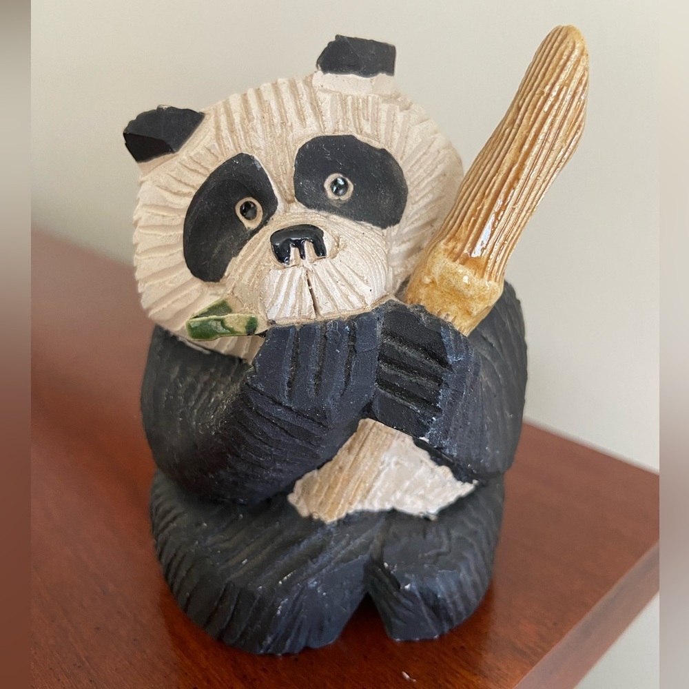 🩷 Vtg Artesania Rinconada DeRosa Panda Bear Bamboo Earthenware Ceramic Figurine